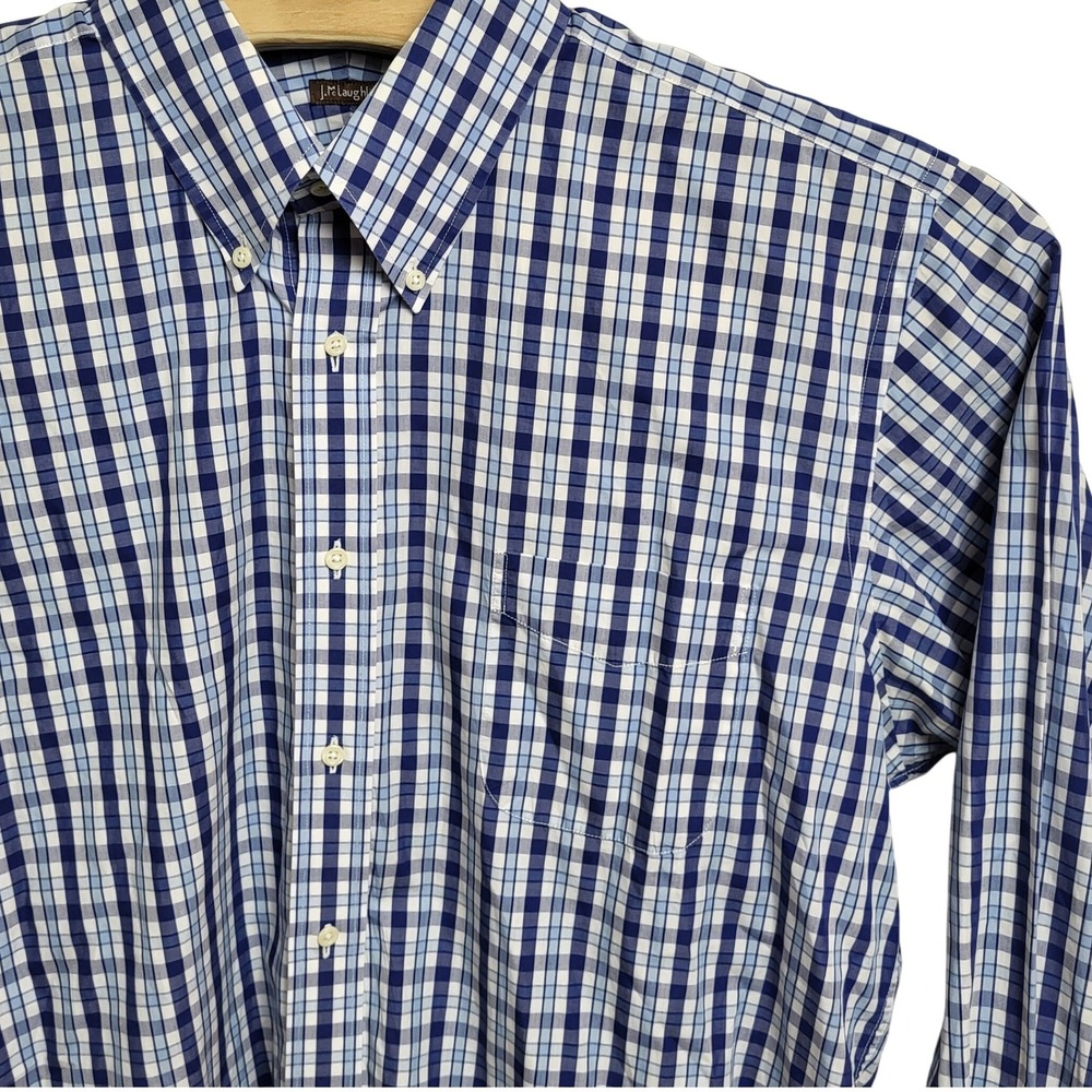 J McLaughlin Mens XL Blue Gingham Check Long Sleeve‎ Button Down Shirt Casual